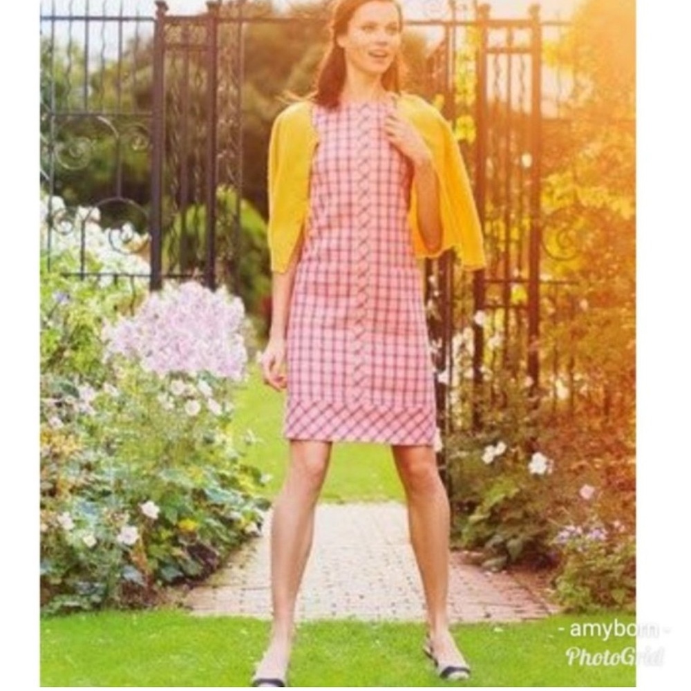 BODEN tan pink wool British tweed by Moon sleeveless shift dress